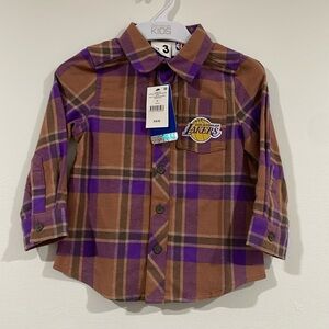 Cotton On Kids L A Lakers License Rugged Long Sleeve Shirt Lakers Plaid Size 3